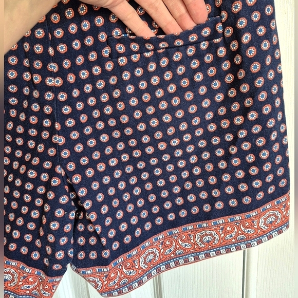 J. Crew Navy Blue Floral Boho‎ Paisley Cotton Shorts Womens 8 - Picture 8 of 16